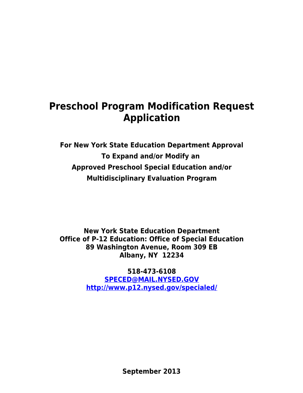 Preschool Program Modification Request Application