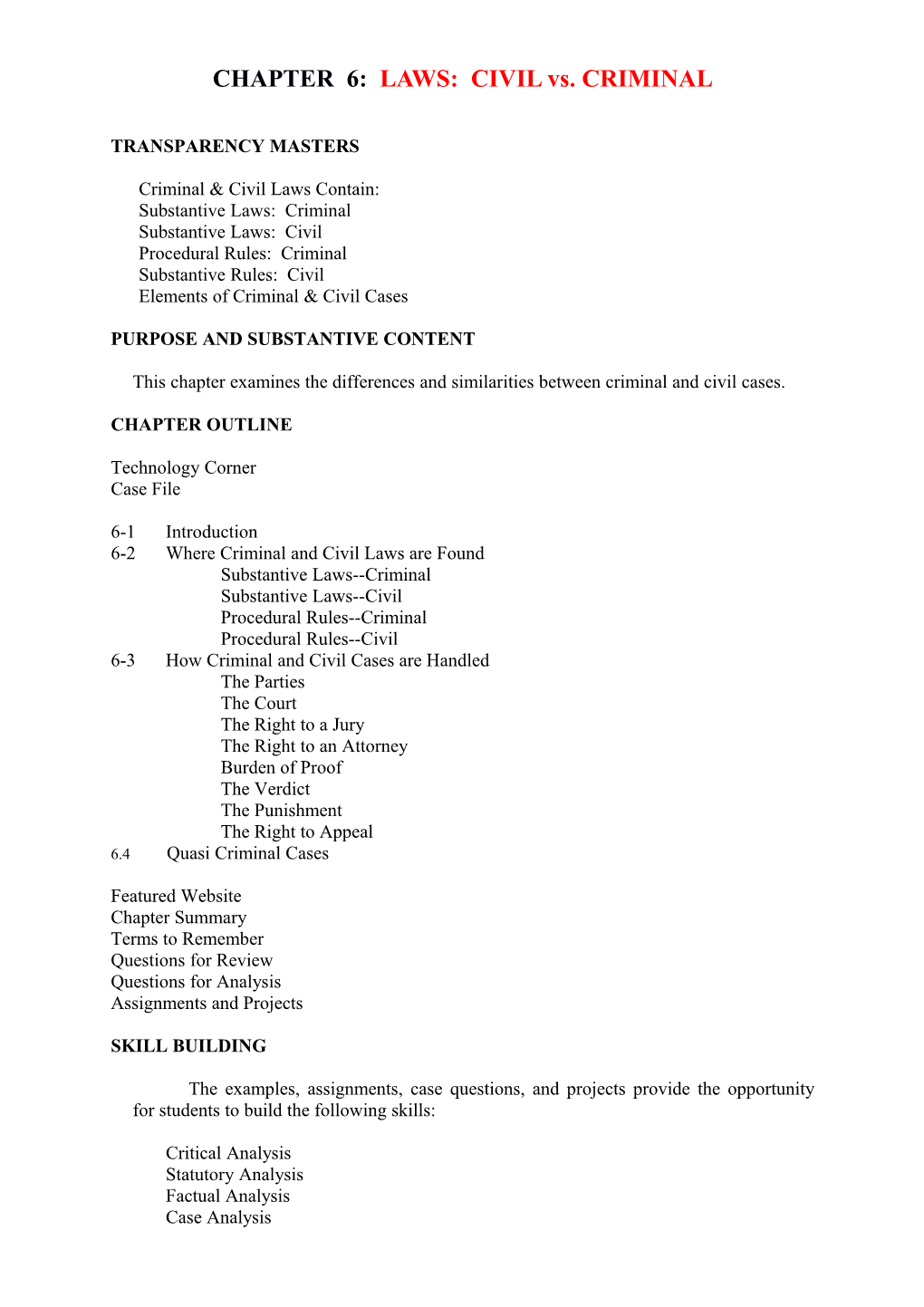 CHAPTER 6: LAWS: CIVIL Vs. CRIMINAL