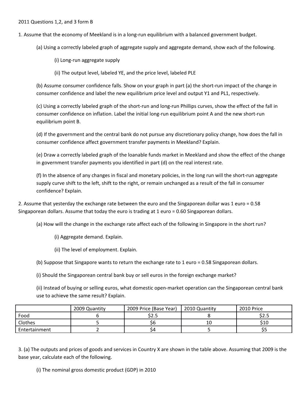 2011 Questions 1,2, and 3 Form B