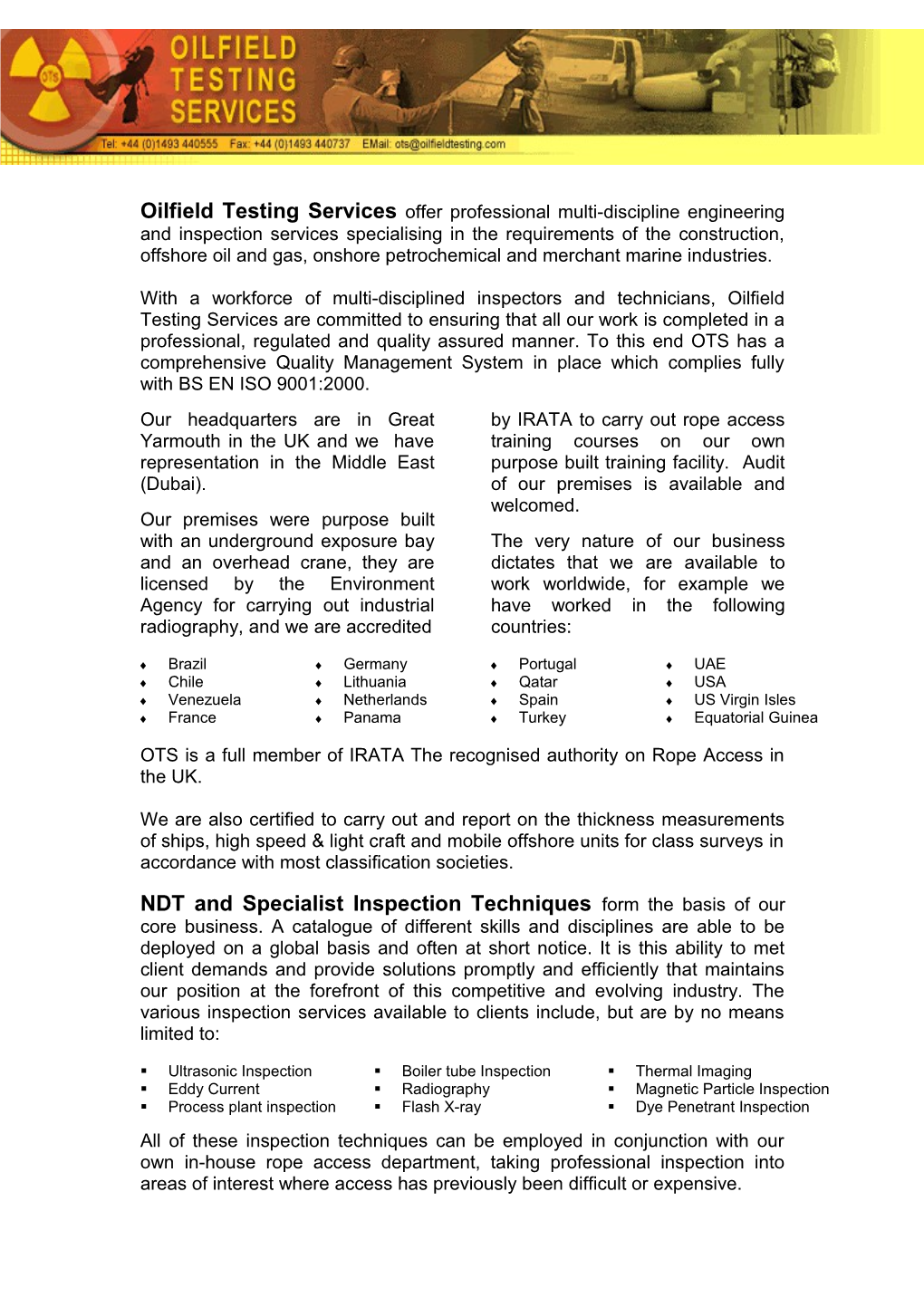 Oilfield Testing Services Offer Professional Multi-Discipline Engineering and Inspection