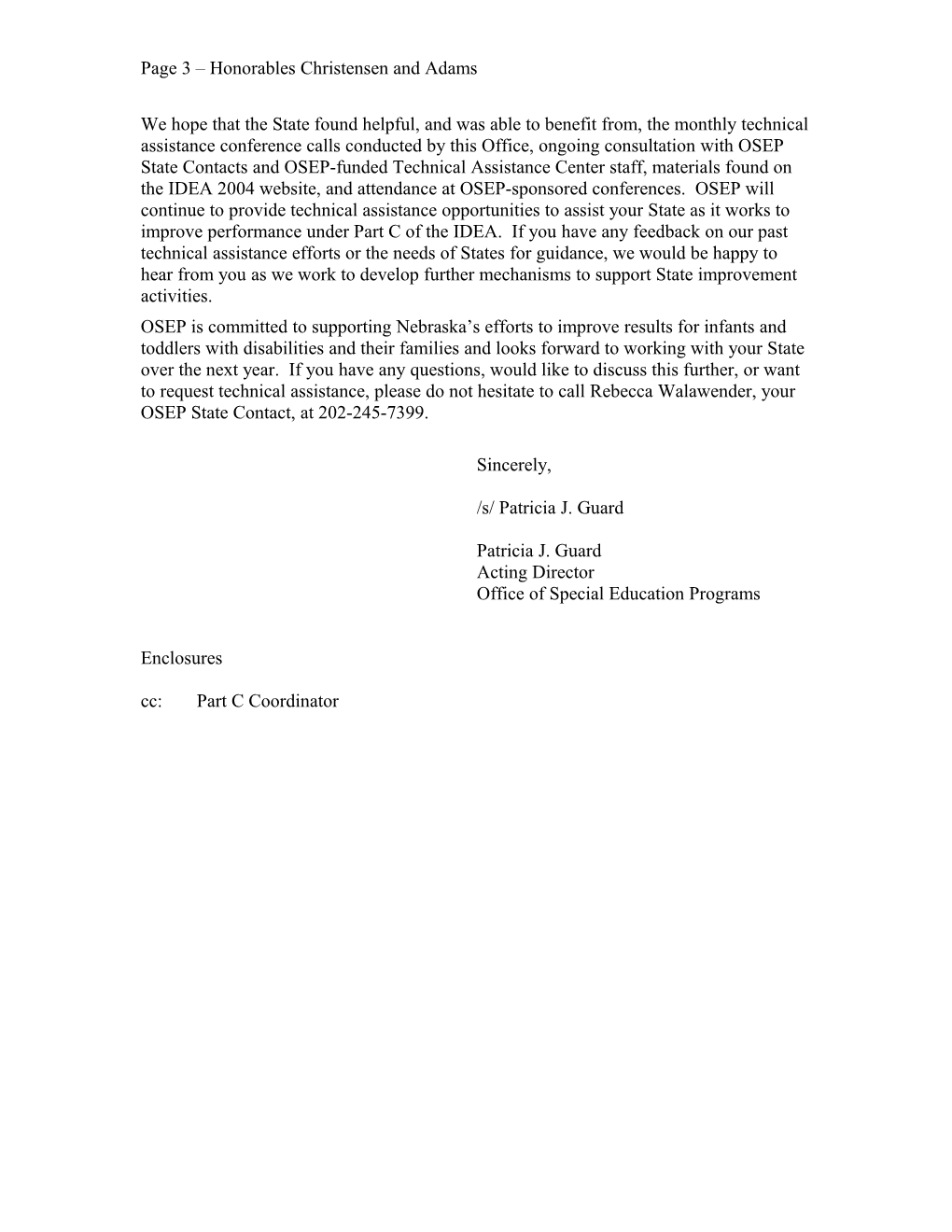 IDEA 2007 Part C Nebraska Annual Performance Report OSEP Response (MS WORD)