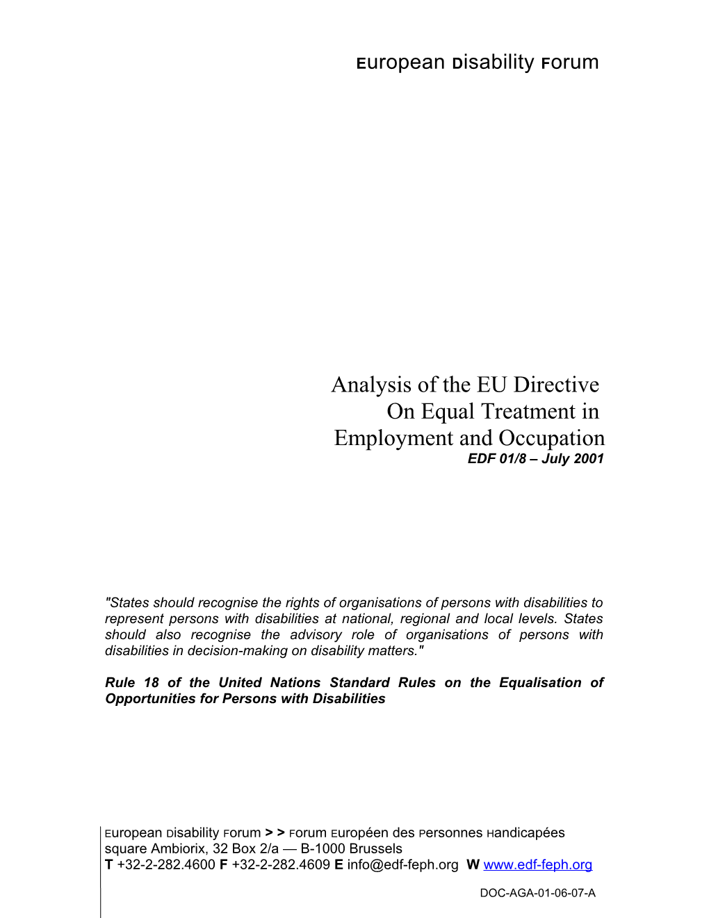 Analysis of the EU Directive on Equal Treatment in Employment and Occupation