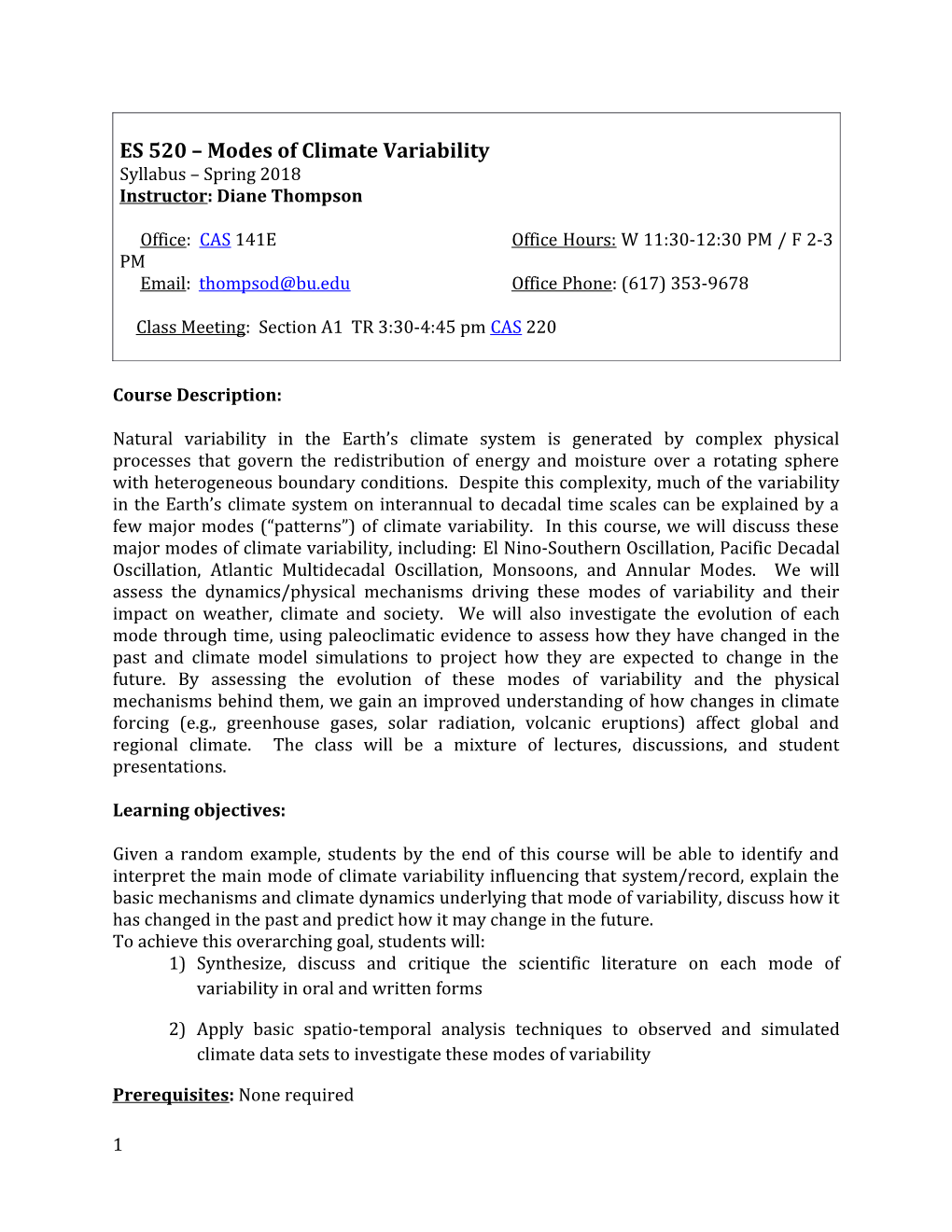 ES 520 Modes of Climate Variability