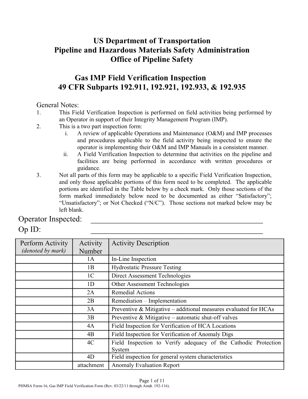 Gas IMP Field Verification