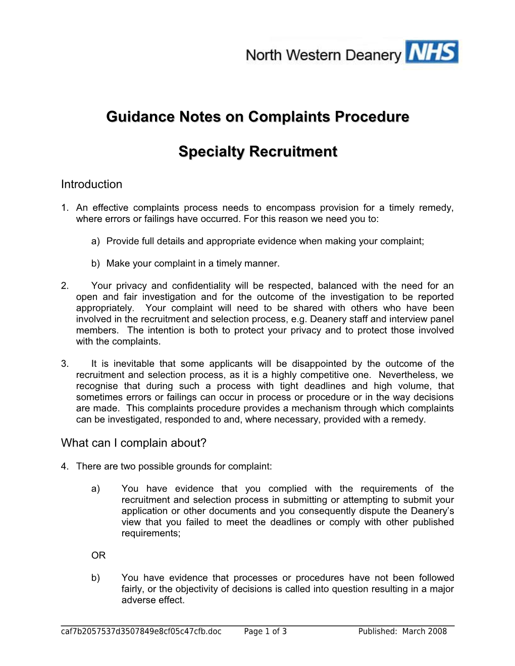 Guidance Notes on Complaints Procedure