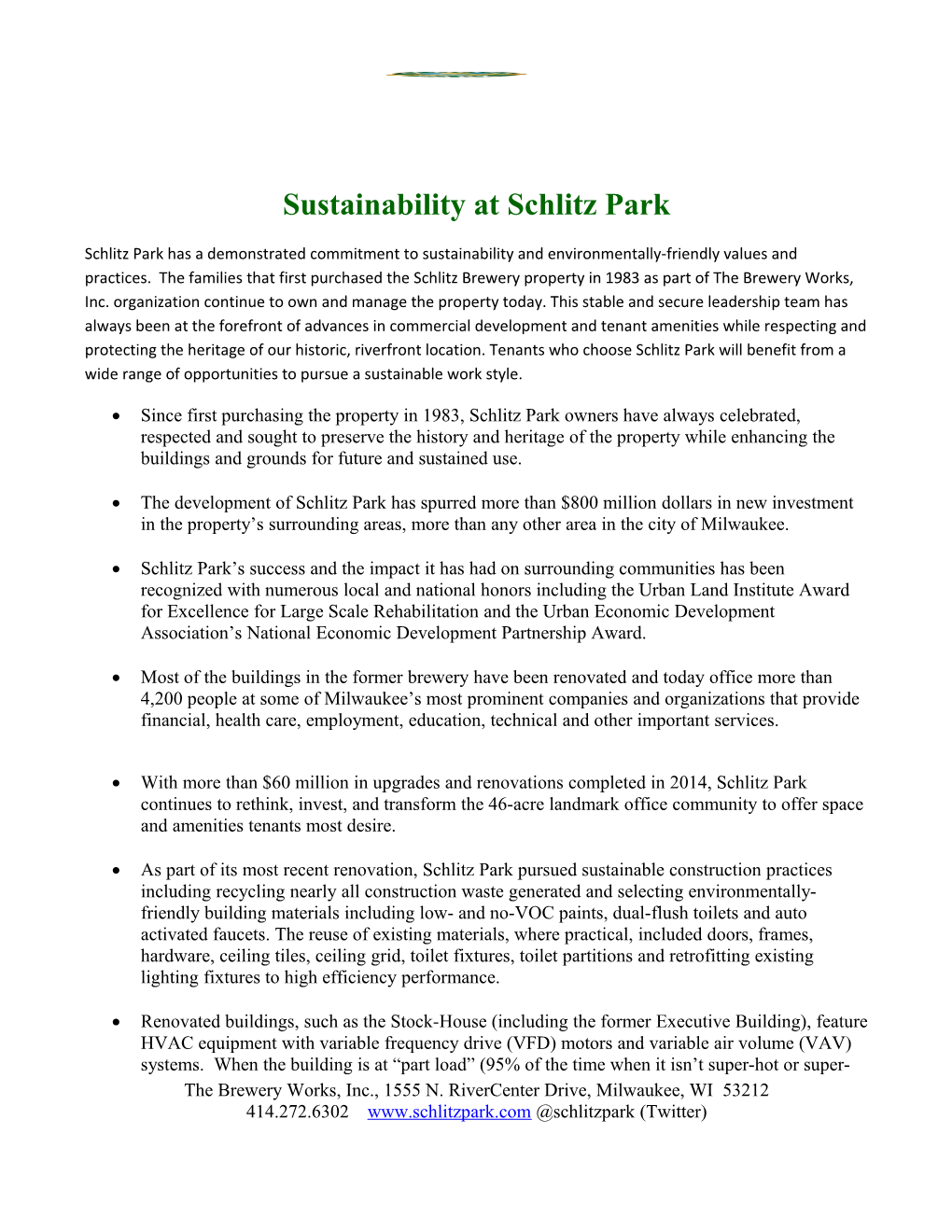 Sustainability at Schlitz Park