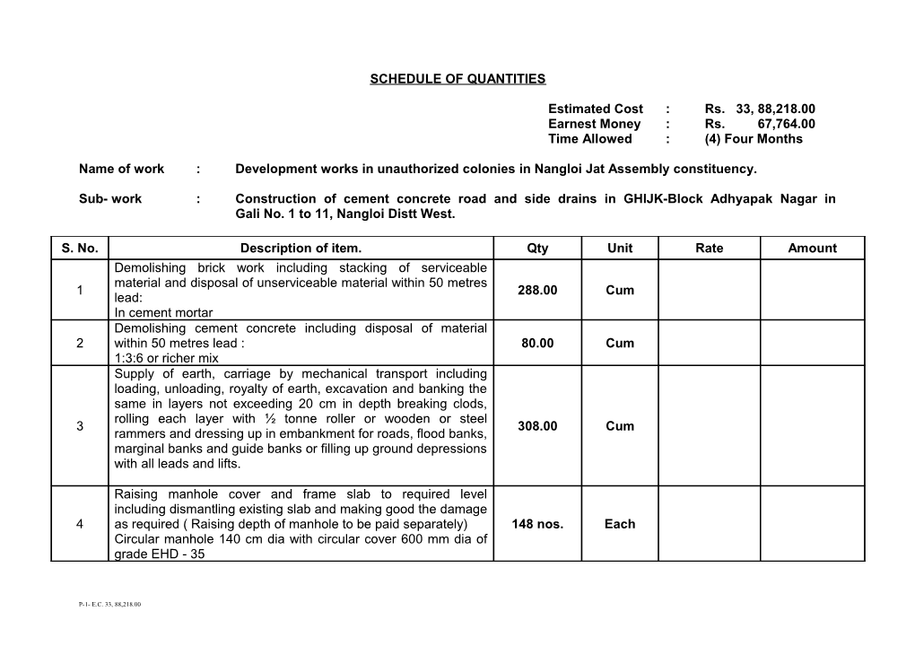 Specifications and General Conditions