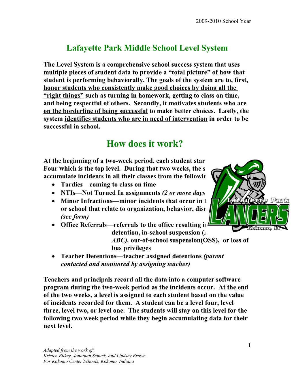 Lafayetteparkmiddle School Level System