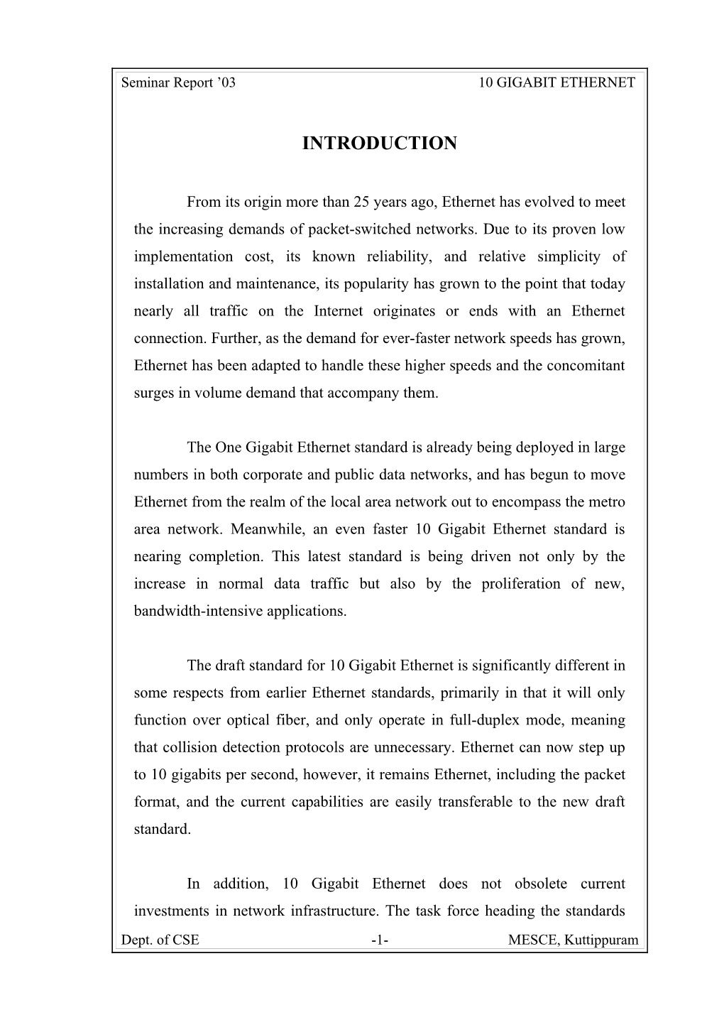 Seminar Report 0310 GIGABIT ETHERNET