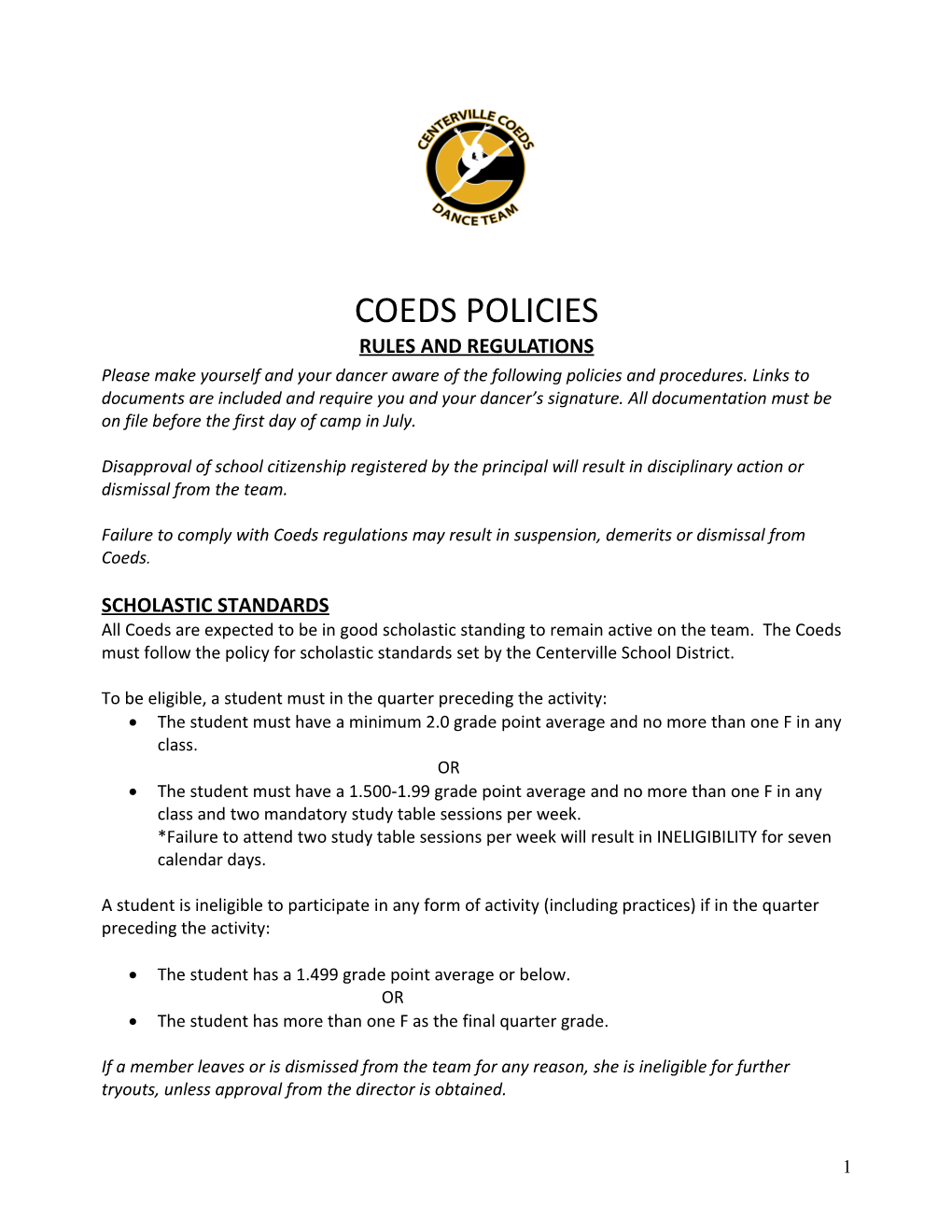 Coeds Policies Rules and Regulations