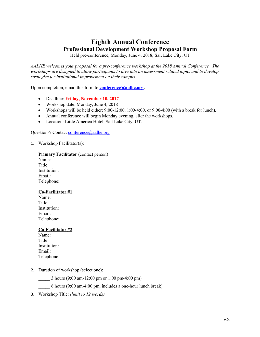 Professional Development Workshop Proposal Form