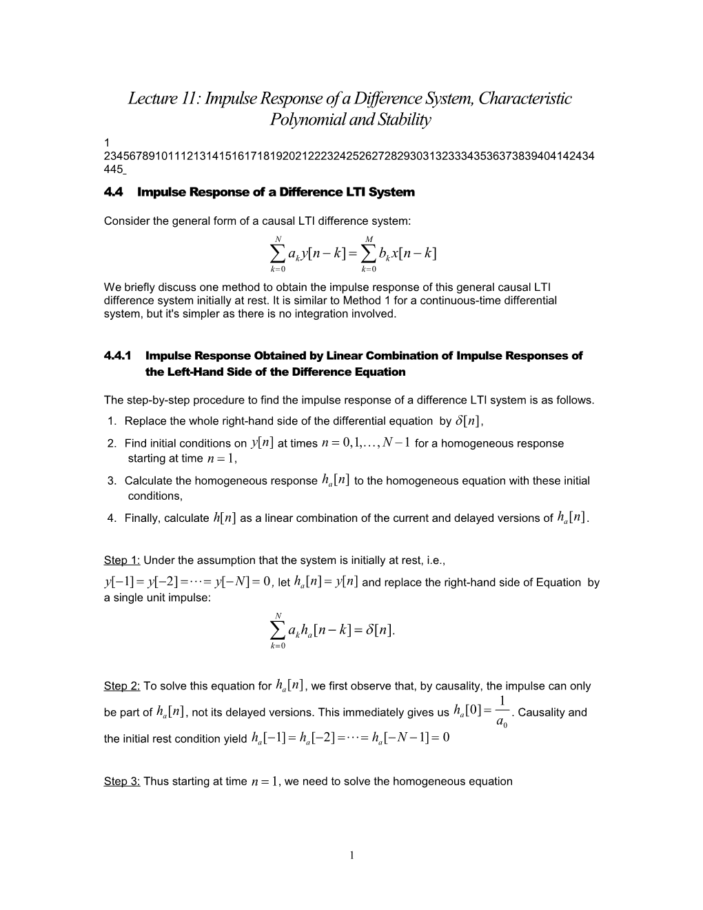 Lecture 10: Impulse Response of a Differential LTI System