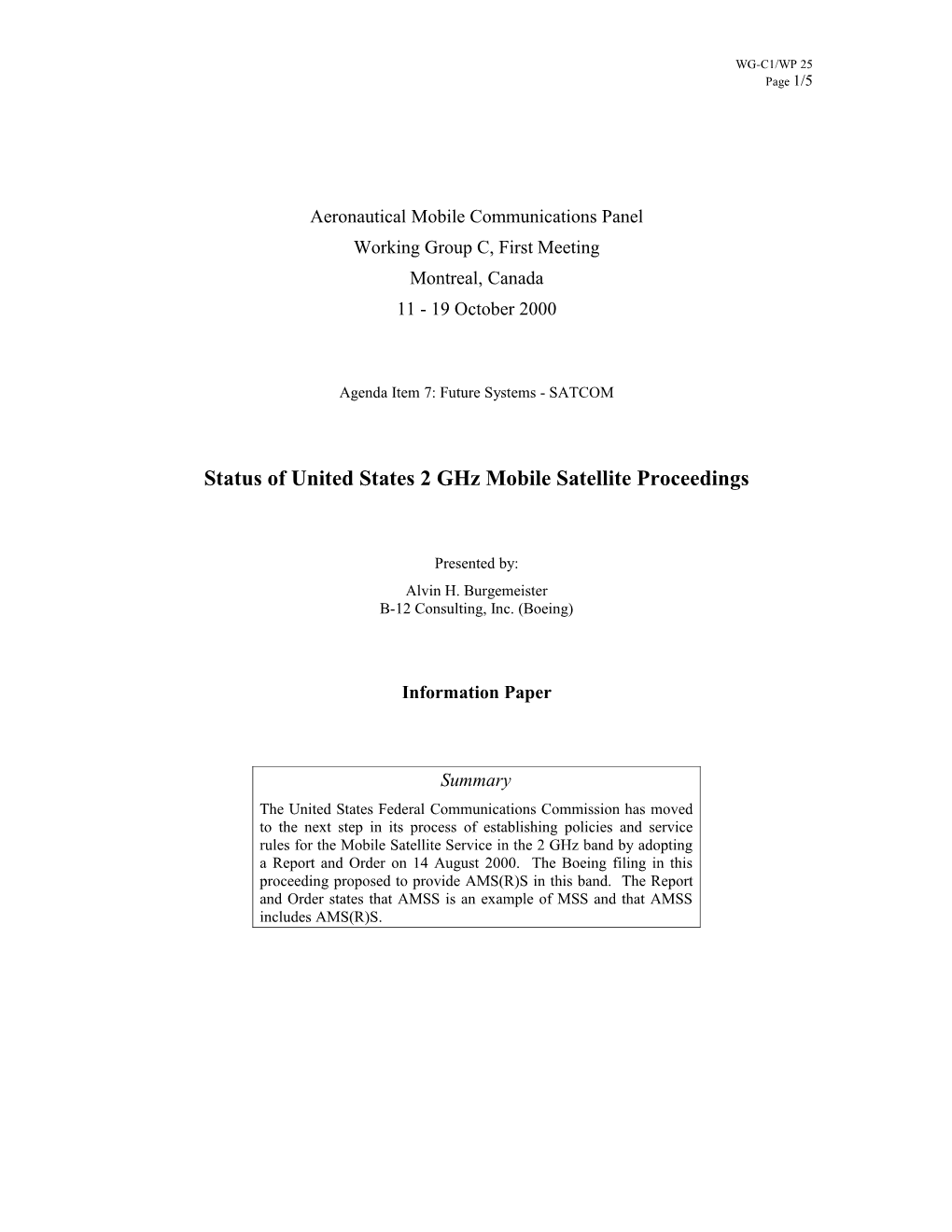 Status of United States 2 Ghz Mobile Satellite Proceedings