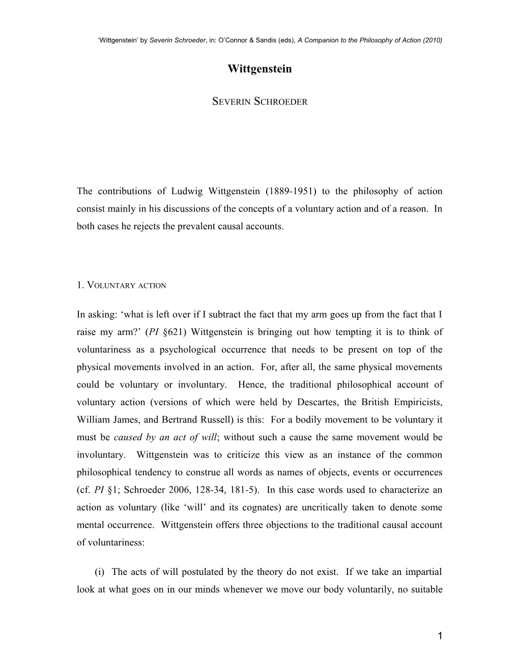 Wittgenstein by Severin Schroeder, In: O Connor & Sandis (Eds), a Companion to the Philosophy