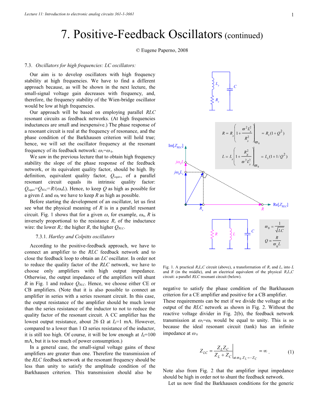 Lecture 11: Introduction to Electronic Analog Circuits 361-1-3661