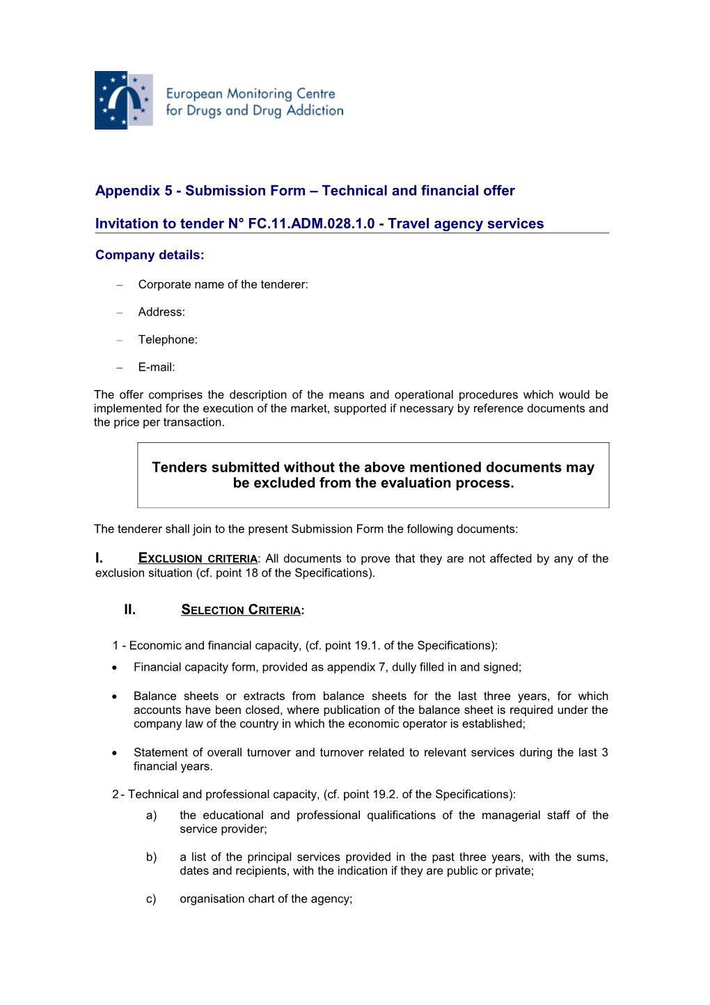Appendix 5 - Submission Form Technical and Financial Offer