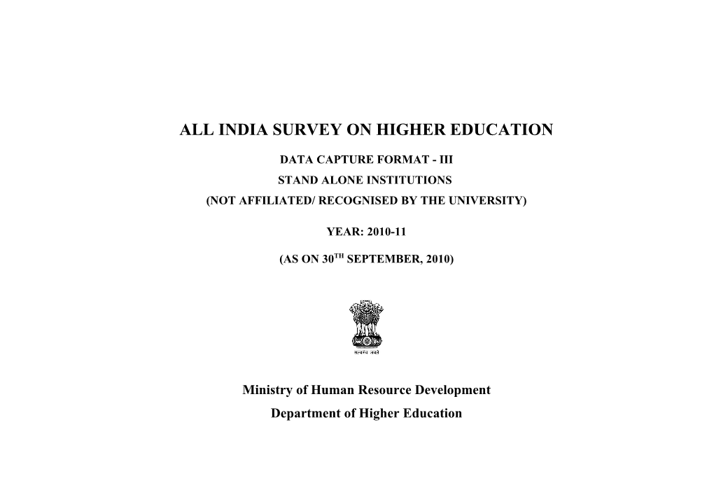 All India Survey on Higher Education Data Capture Format (Dcf) University/University Level
