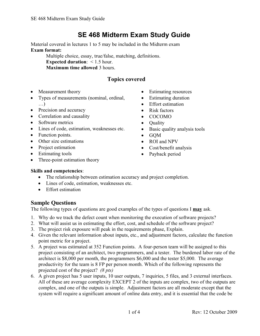 SE 468 Midterm Exam Study Guide