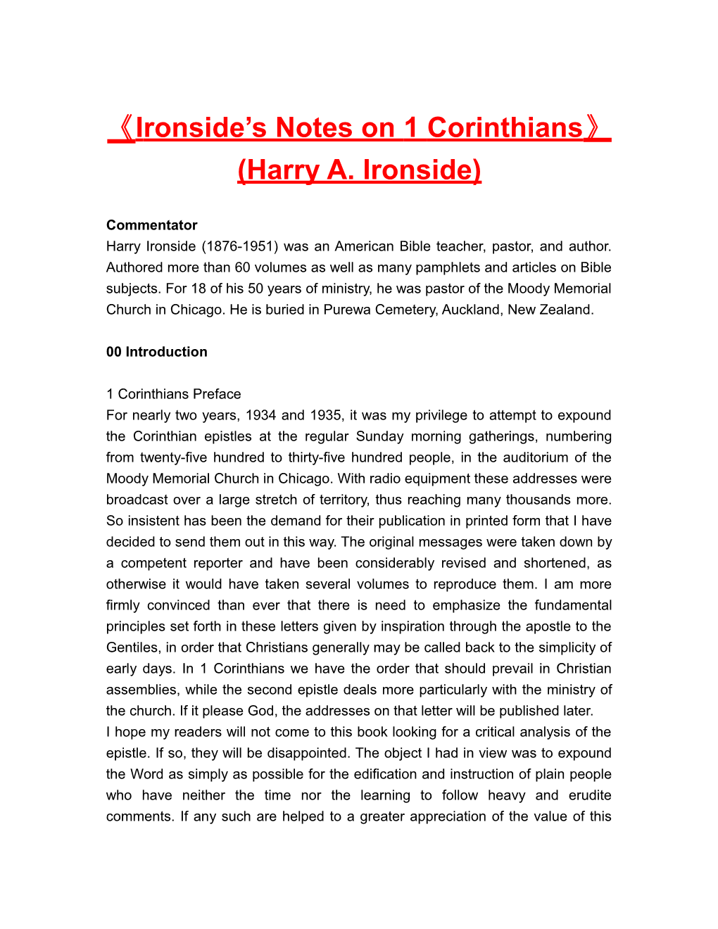 Ironside S Notes on 1 Corinthians (Harry A. Ironside)