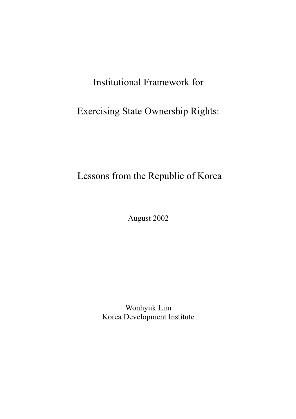 Institutional Framework for Exercising State Ownership Rights