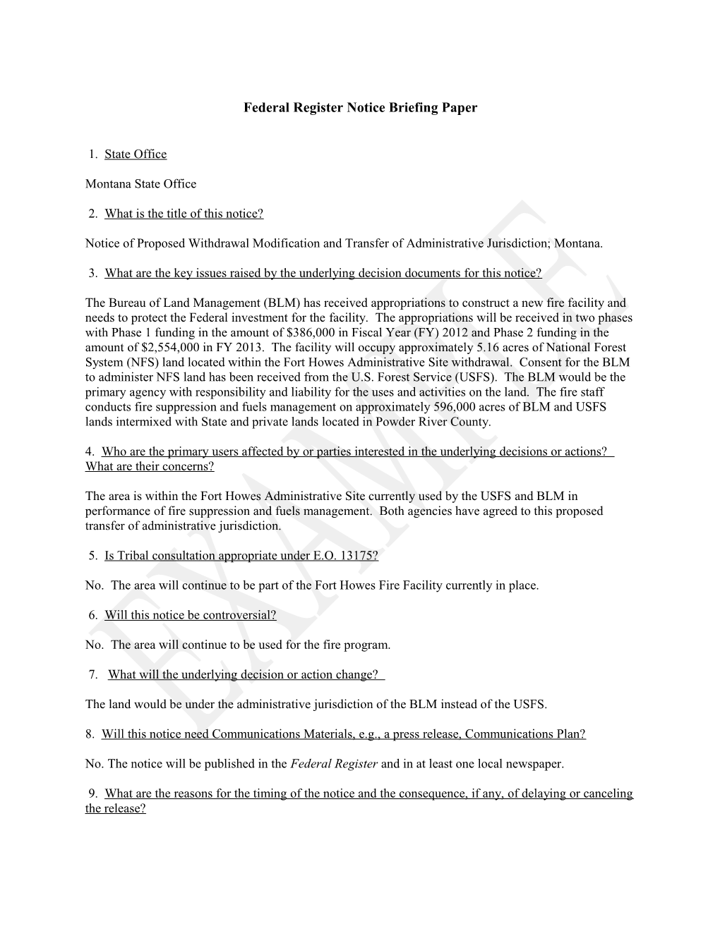 Federal Register Notice Briefing Paper