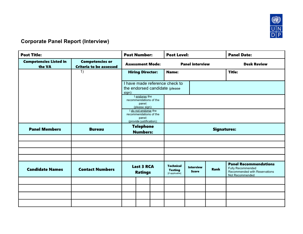 Corporate Panel Report (Interviews and Desk Reviews)