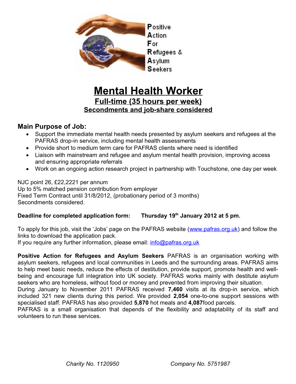 Main Duties and Responsibilities of Destitution Support Worker