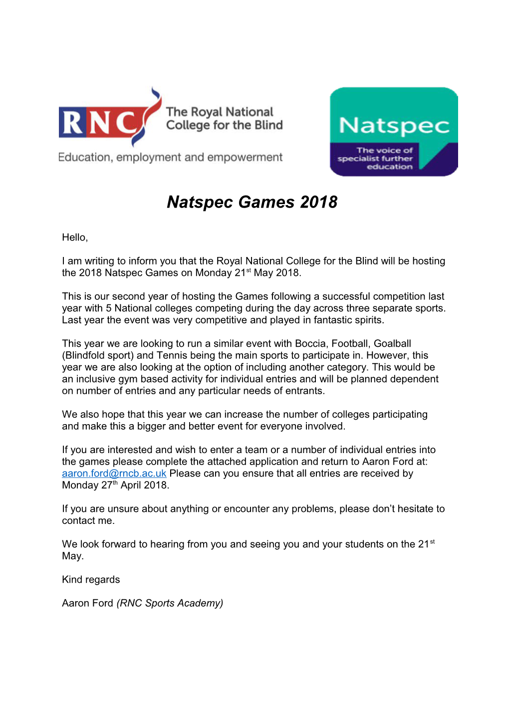 Natspec Games 2018