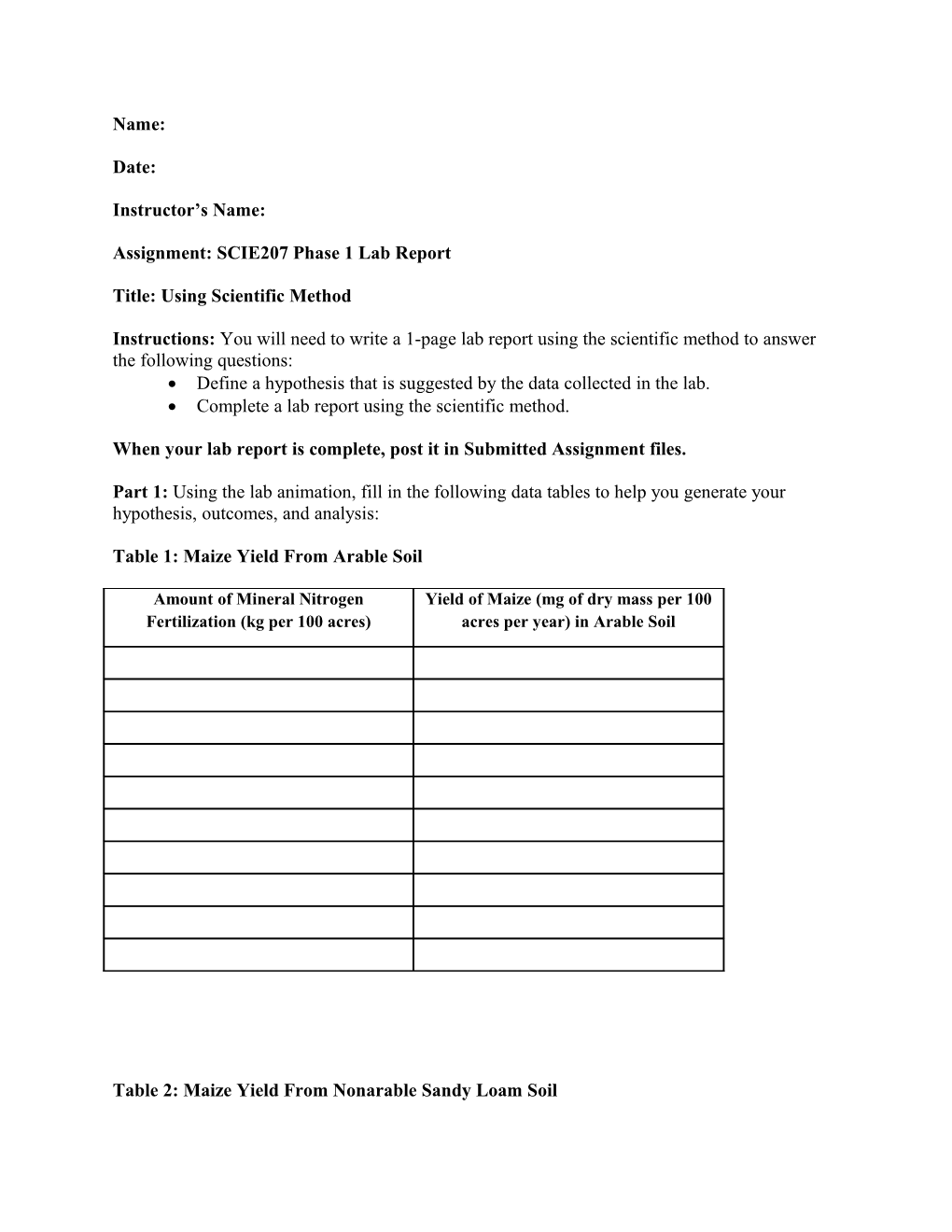 Assignment: SCIE207 Phase 1 Lab Report