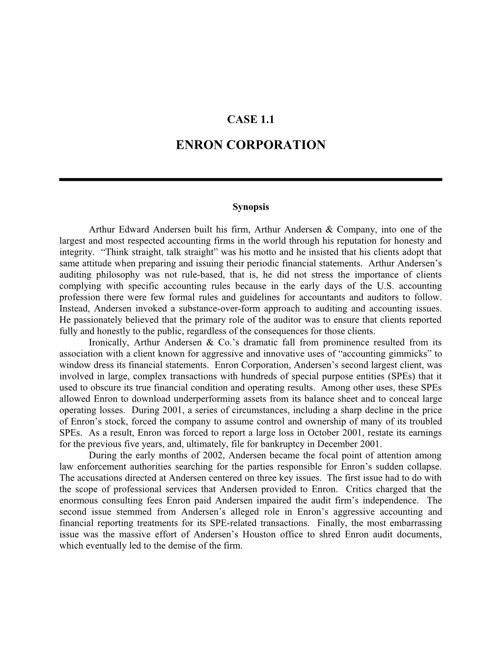 Case 1.1 Enron Corporation 1
