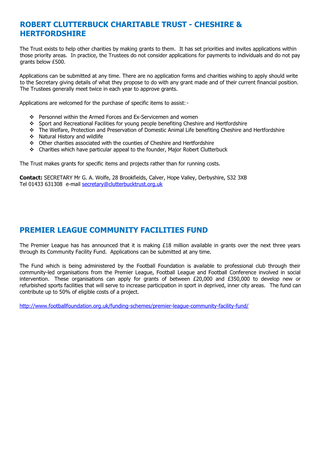 Sport Funding Update: 30Th September 2013