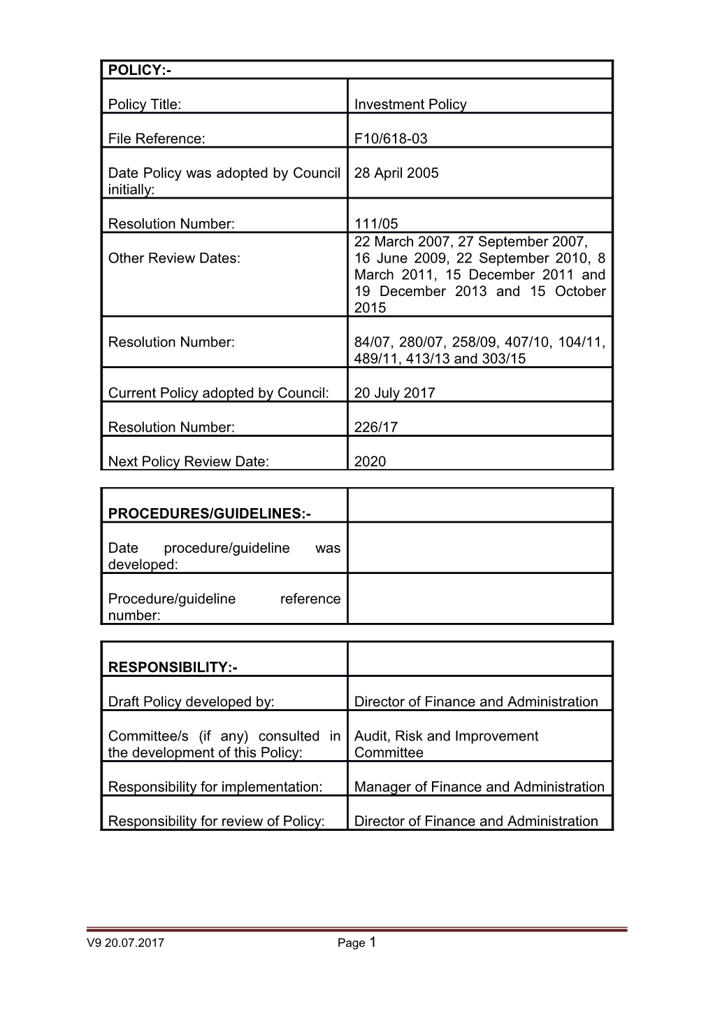 ULSC Investment Policy