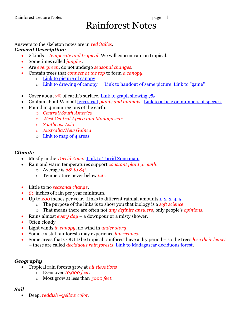 Rainforest Lecture Notes Page 1