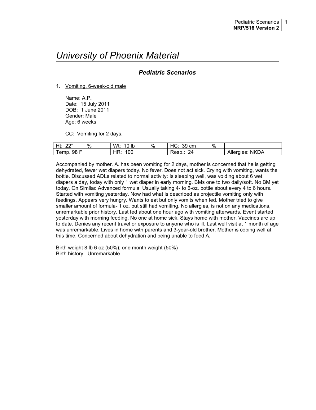 Pediatric Scenarios