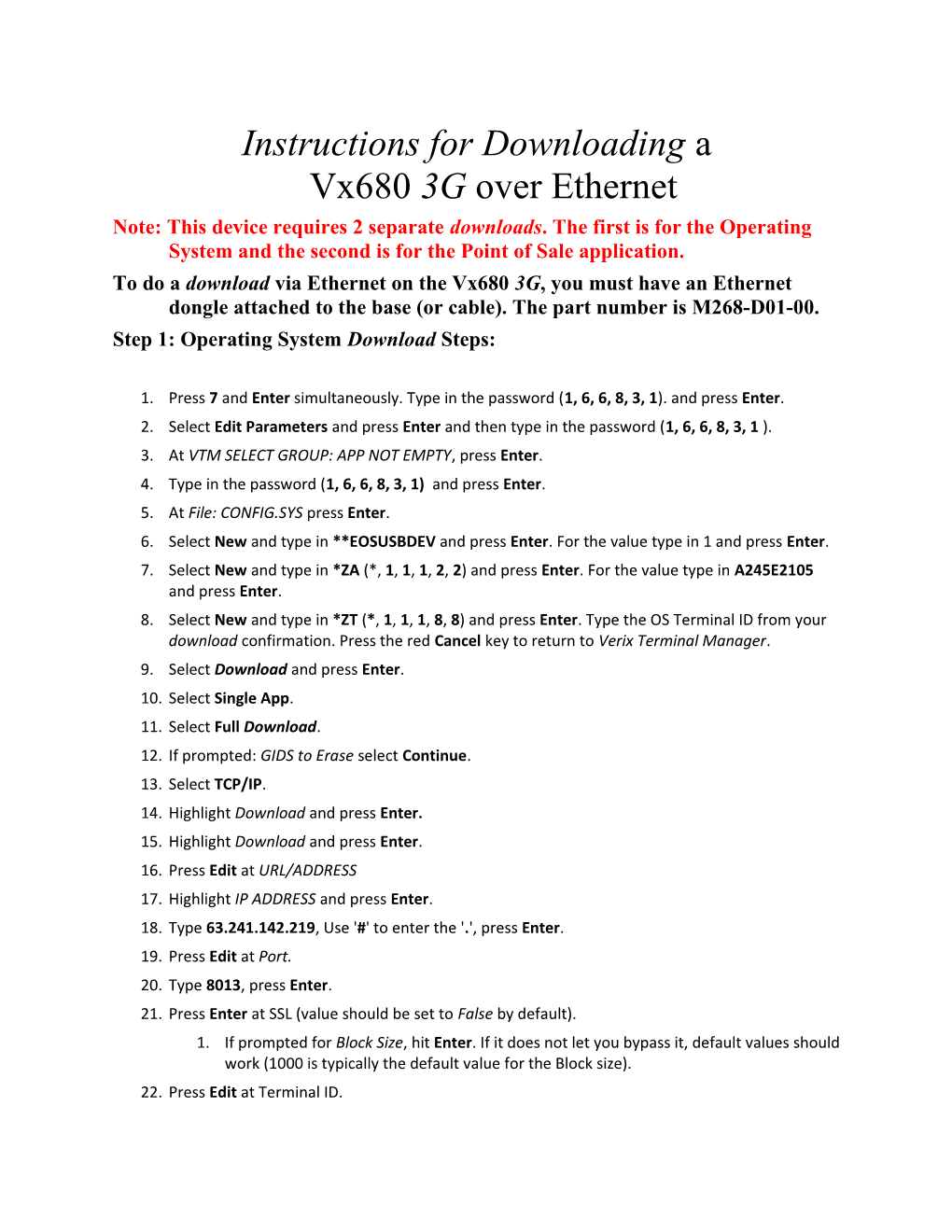 Instructions for Downloading a Vx680 3Gover Ethernet