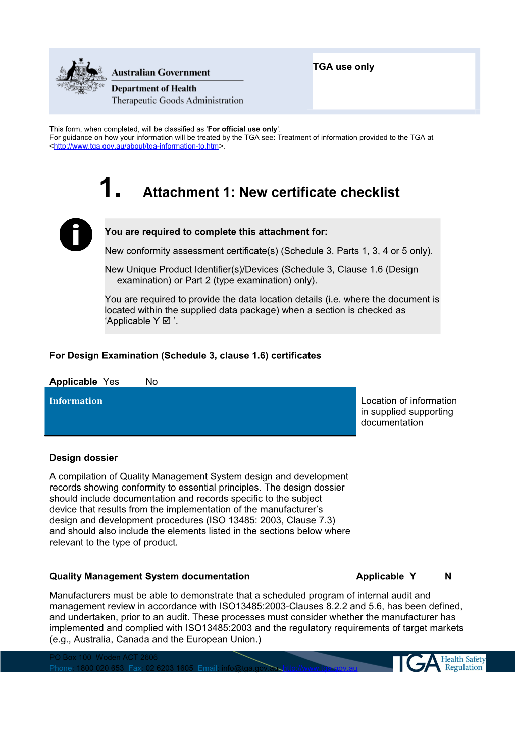 Conformity Assessment Certification - Supporting Data Form: Additional Attachment 1 (New