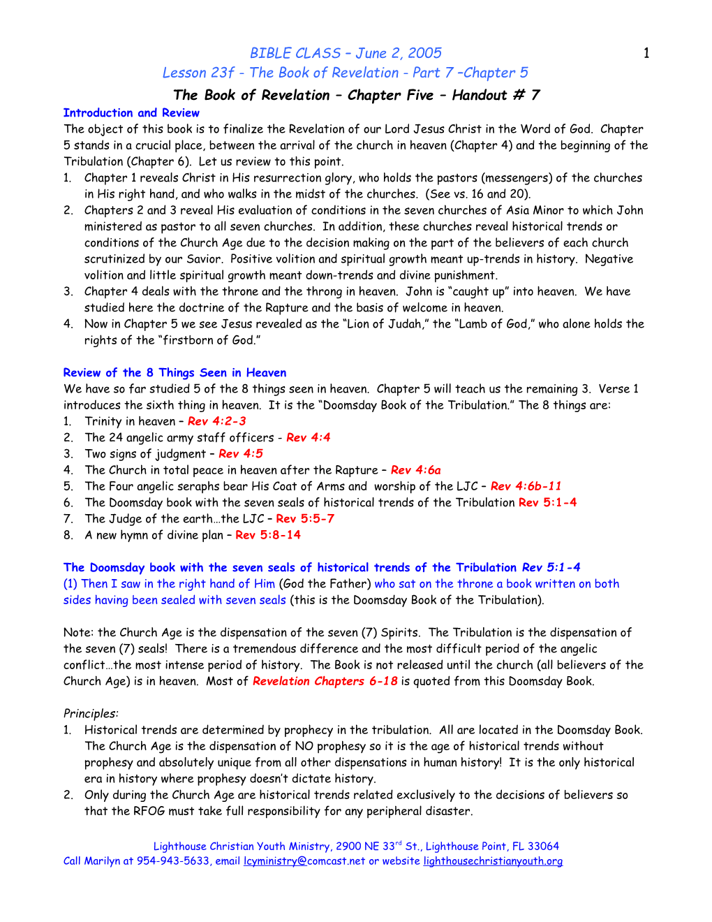 The Book of Revelation Chapter Five Handout # 7