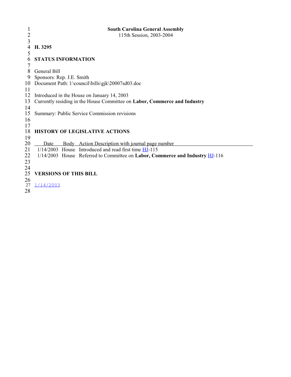 2003-2004 Bill 3295: Public Service Commission Revisions - South Carolina Legislature Online