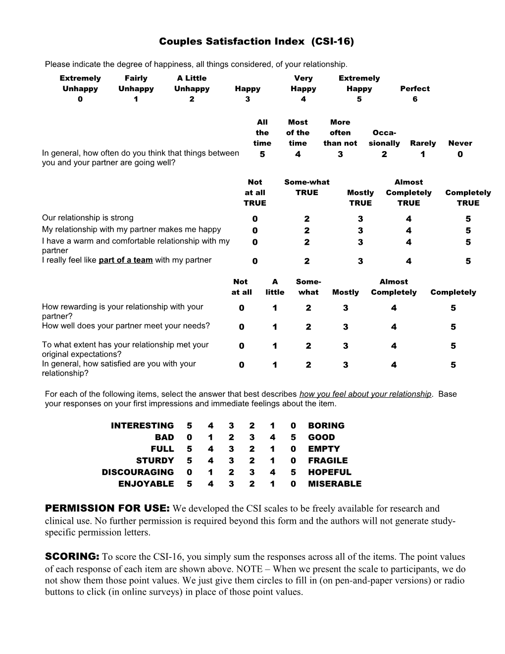 Couples Satisfaction Index (CSI)