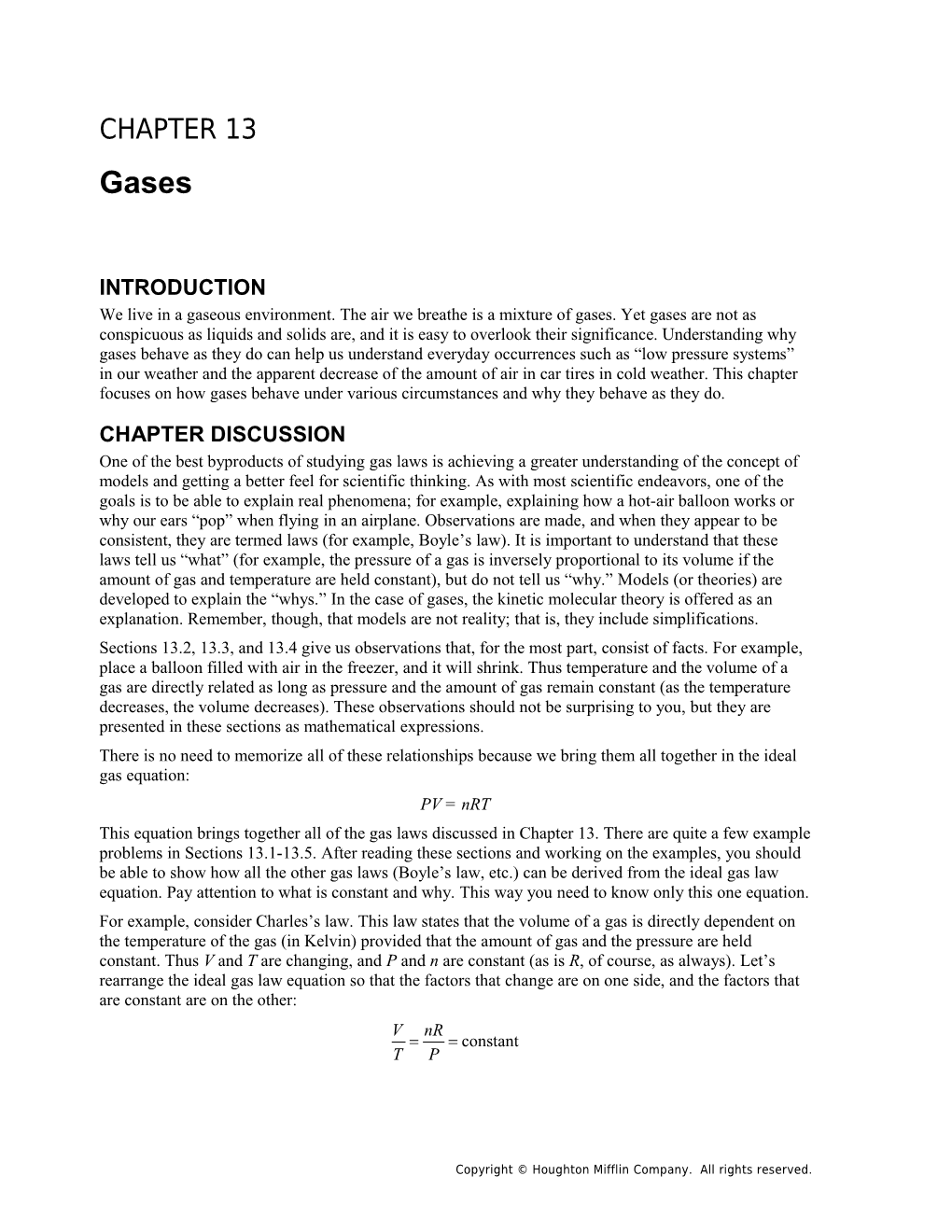 Chapter 13: Gases 1