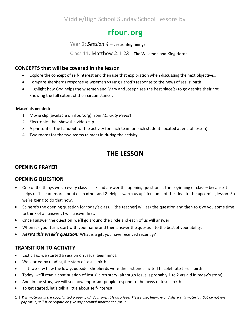 Class 11: Matthew 2:1-23 the Wisemen and King Herod