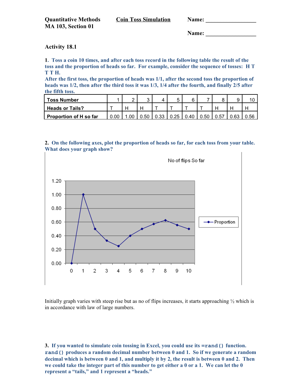 Quantitative Methodscoin Toss Simulationname: ______
