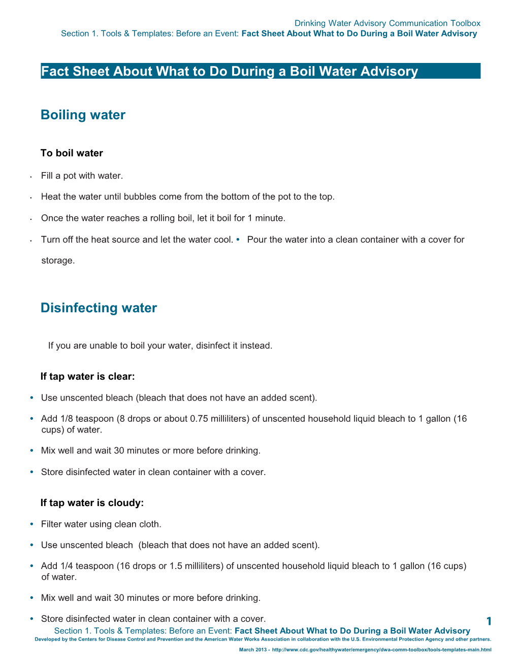 Fact Sheet About What to Do During a Boil Water Advisory