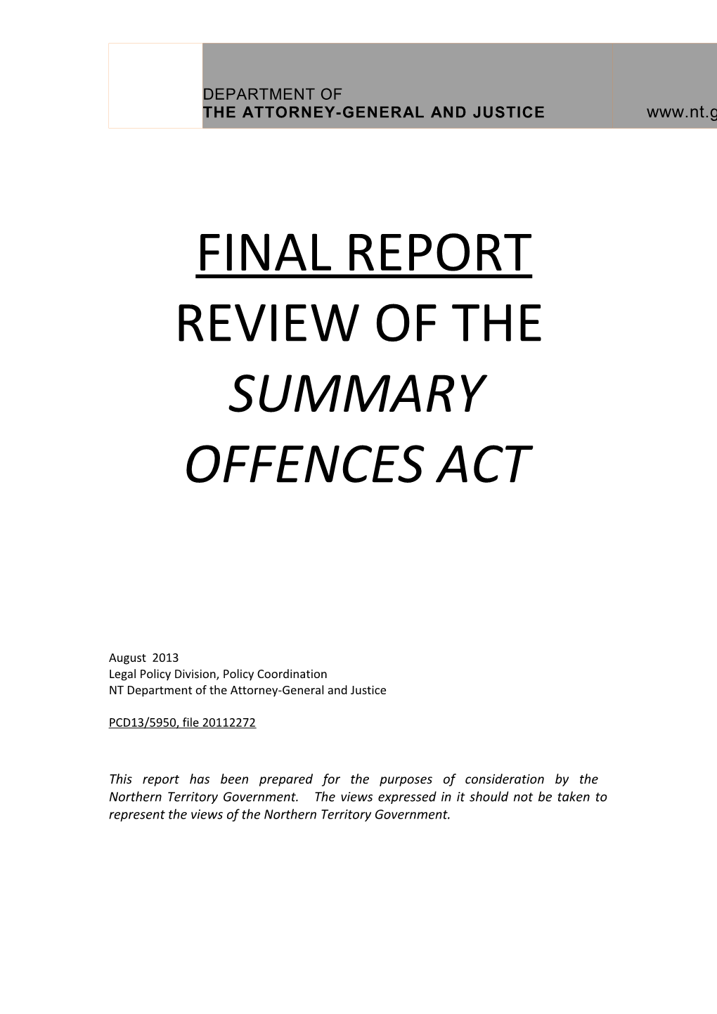 Final Report Review of the Summary Offences Act July 2013