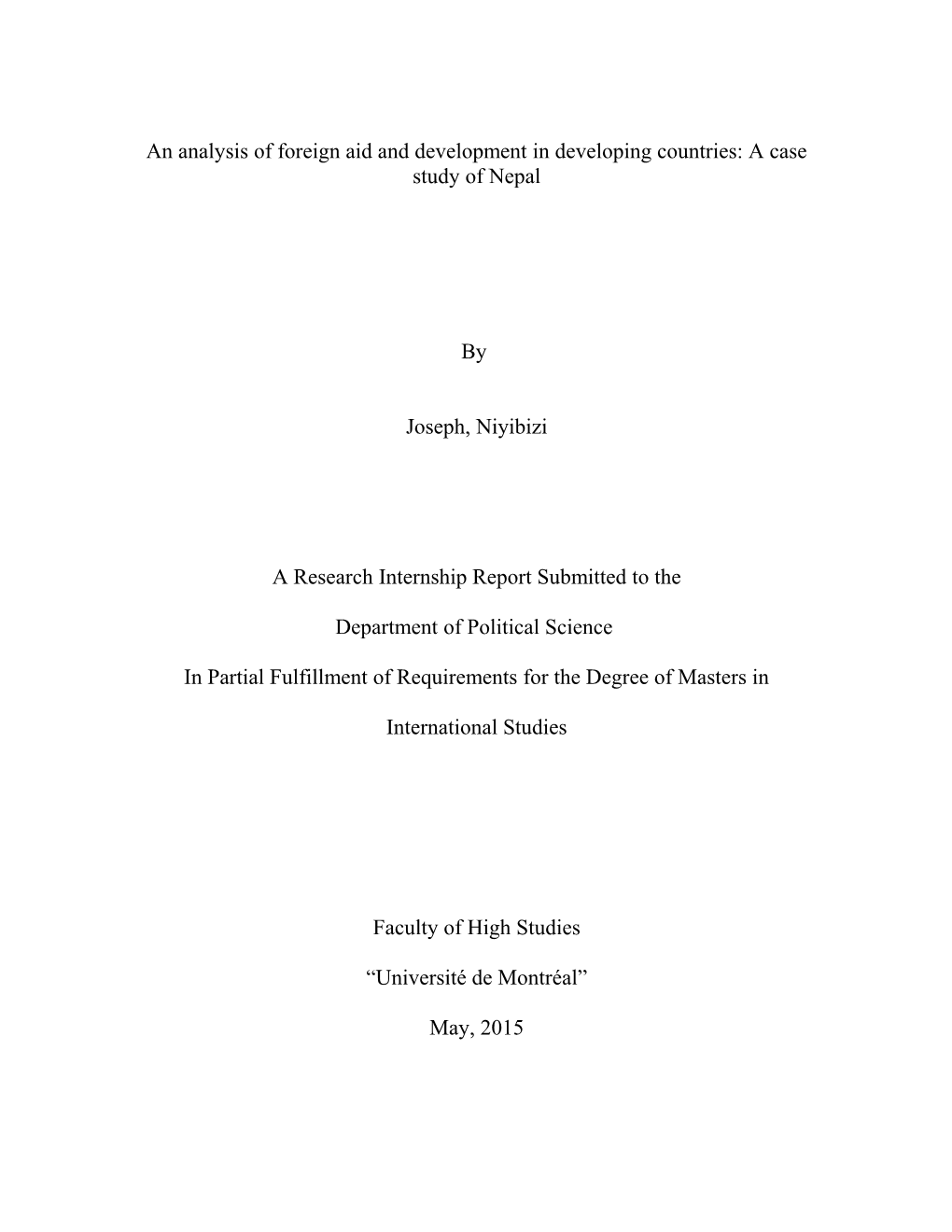 An Analysis of Foreign Aid and Development in Developing Countries: a Case Study of Nepal