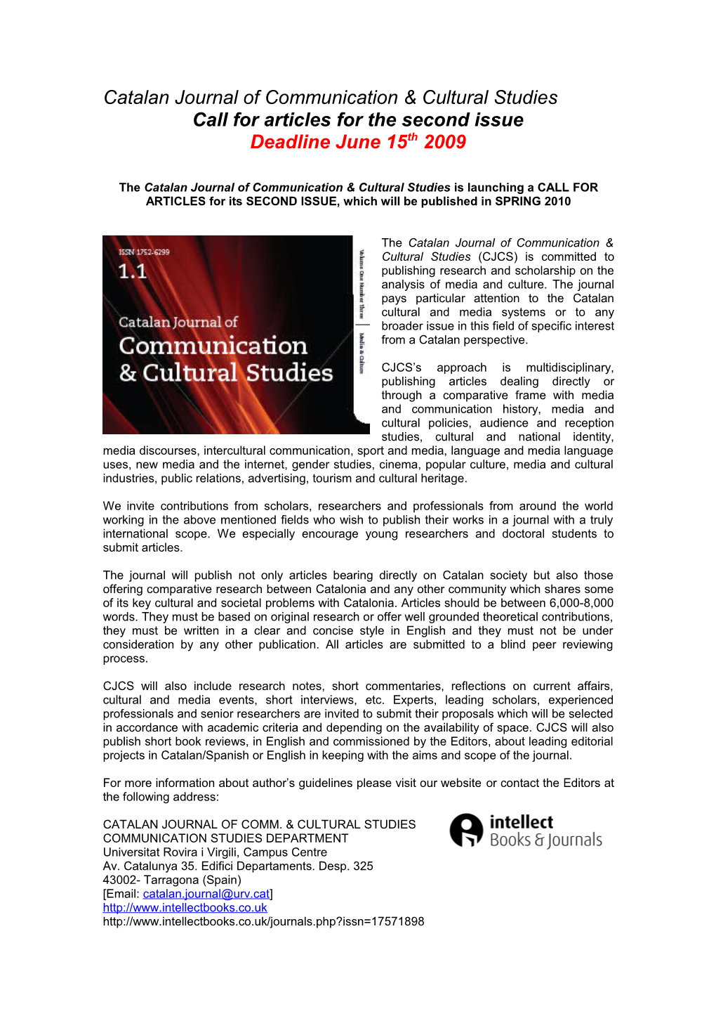 Catalan Journal of Communication and Cultural Studies