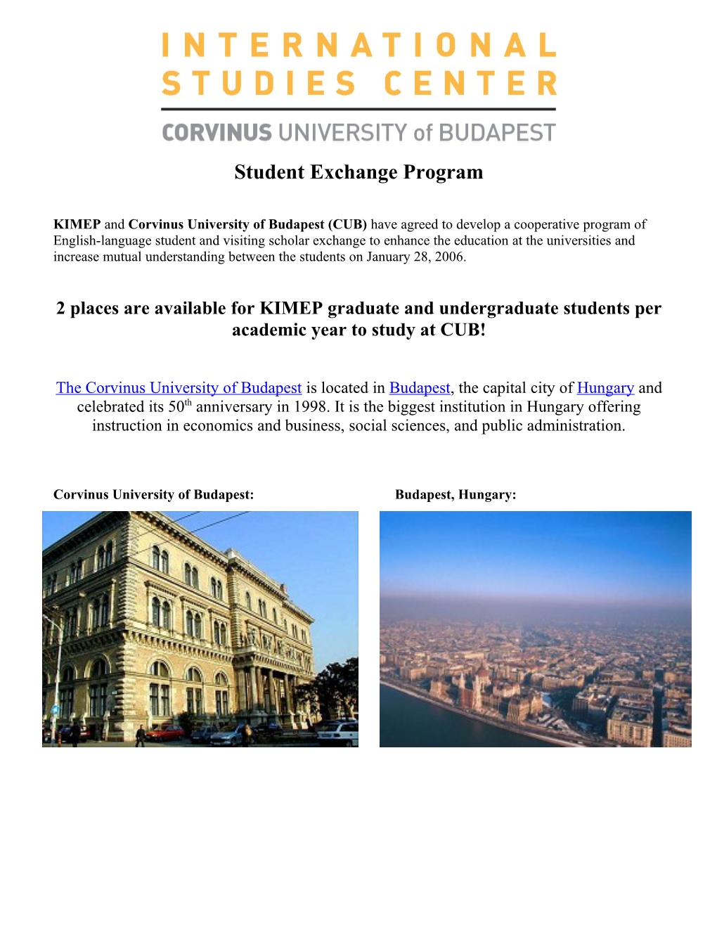 CORVINUS UNIVERSITY of BUDAPEST, Hungary