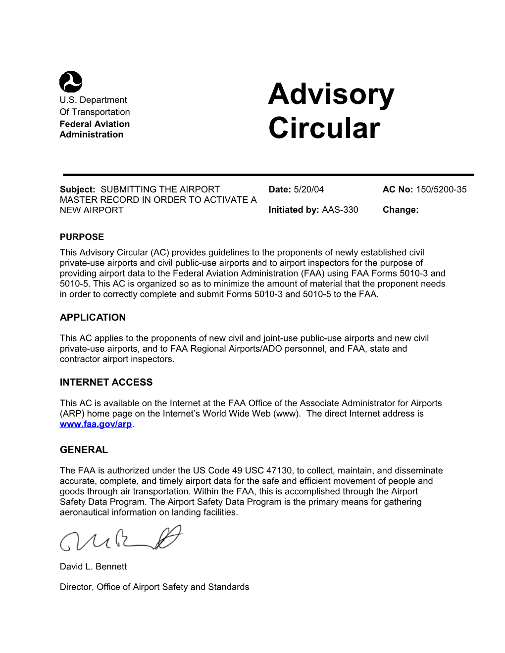 This Advisory Circular (AC) Provides Guidelines to the Proponents of Newly Established