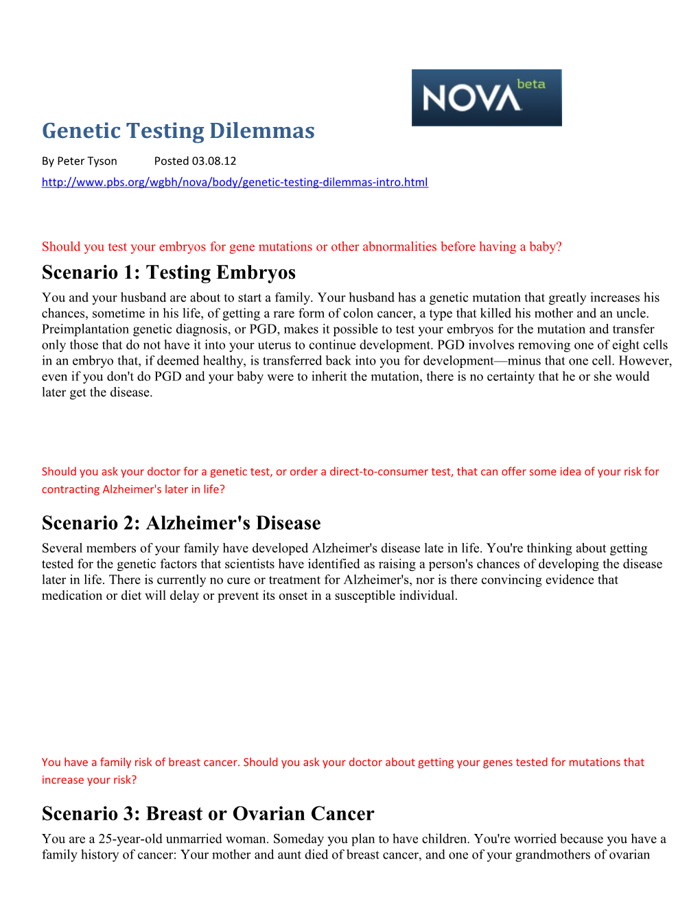 Genetic Testing Dilemmas