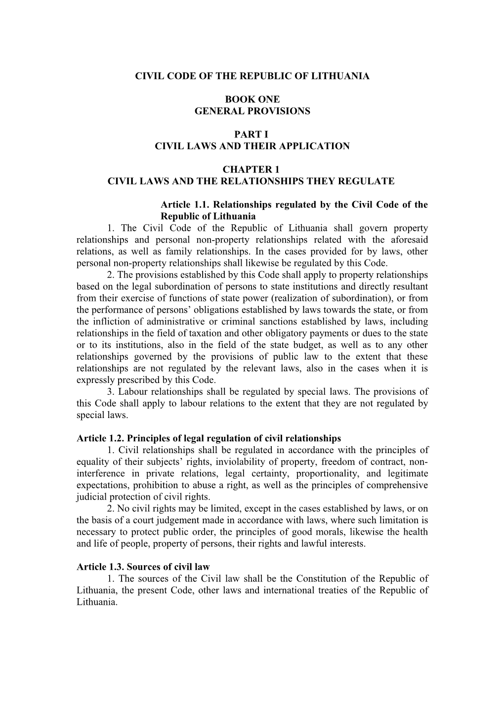 Civil Code of the Republic of Lithuania